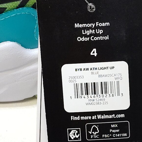 Athletic Works Light-Up Sneaker Boy 4 Bungee Laces Hook Loop Strap On/Off Switch - Picture 12 of 14